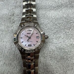 Seiko Silver Watch with Soft Pink Dial